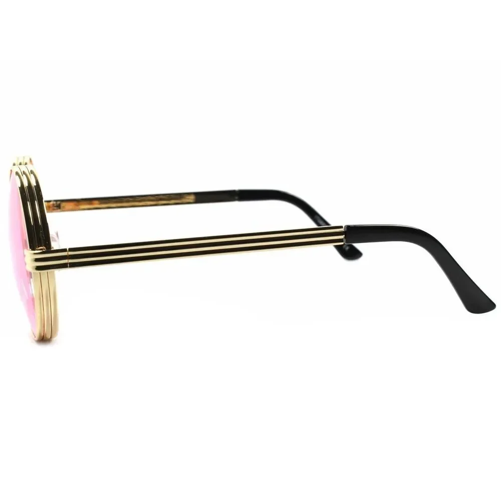 Vintage Retro Style Hip Hop Mens Womens Round Circle Gold Pink Lens Sunglasses